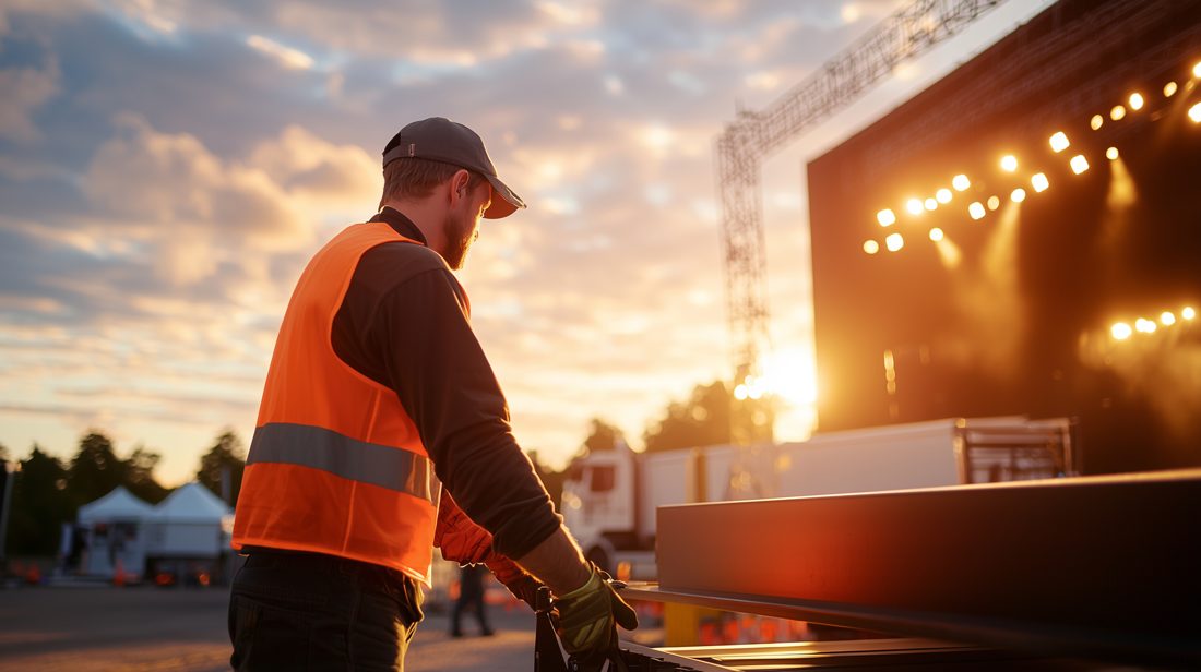 Logistics crew during stage build-up